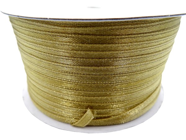3mm wstążka atłasowa 137m dwustronna 165 ZŁOTA WPADA W OLIWKĘ 100% nylon z dużym połyskiem gęsto tkana największa pasmanteria