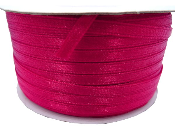 3mm wstążka atłasowa 137m dwustronna 155 RÓŻOWA OSTRA 100% nylon z dużym połyskiem gęsto tkana największa pasmanteria