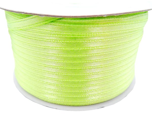 3mm wstążka atłasowa 137m dwustronna Z221 LIMONKOWA FLUO NEON  100% nylon z dużym połyskiem gęsto tkana największa pasmanteria