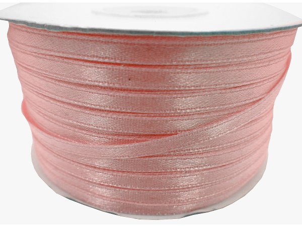 3mm wstążka atłasowa 137m dwustronna 122 PASTELOWA RÓŻOWA PEACH100% nylon z dużym połyskiem gęsto tkana największa pasmanteria