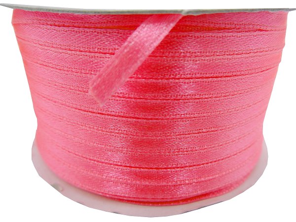 3mm wstążka atłasowa 137m dwustronna 106 RÓŻOWA JASNA FLUO 100% nylon z dużym połyskiem gęsto tkana największa pasmanteria