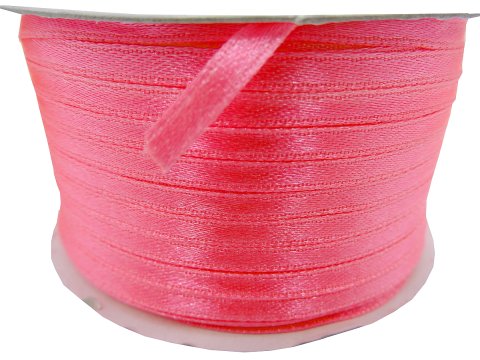 3mm wstążka atłasowa 137m dwustronna 106 RÓŻOWA JASNA FLUO 100% nylon z dużym połyskiem gęsto tkana największa pasmanteria