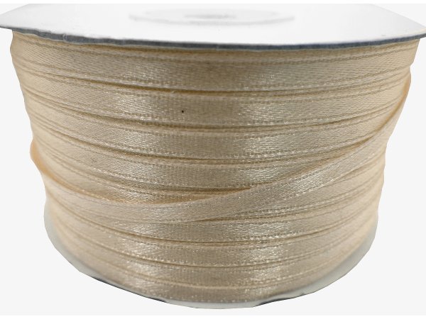 3mm wstążka atłasowa 137m dwustronna 121 CIEMNA ECRU BEŻOWA 100% nylon z dużym połyskiem gęsto tkana największa pasmanteria