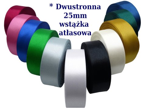25mm wstążka dwustronna 25m 8203 ECRU KREMOWA atłasowa DF 100% polyester satynowa z dużym połyskiem wstążki GOLD-POL