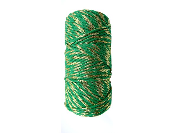 Sznurek 1,5mm bawełniany ozdobny MIX TRAWA/ZŁOTY 50m 1PLY BY GOLD-POL świąteczny do rozczesywania makramy hurtownia sznur