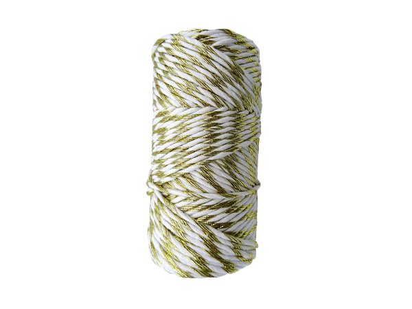 Sznurek 1,5mm bawełniany ozdobny MIX BIAŁY /ZŁOTY 50m 1PLY BY GOLD-POL świąteczny do rozczesywania makramy hurtownia sznur