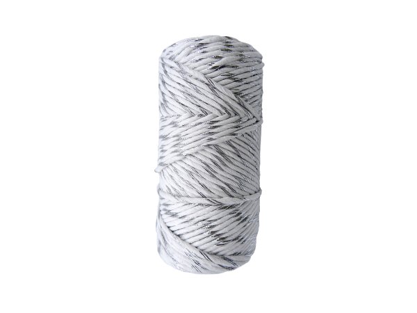 Sznurek 1,5mm bawełniany ozdobny MIX BIAŁY/SREBRNY 50m 1PLY BY GOLD-POL świąteczny do rozczesywania makramy hurtownia sznur