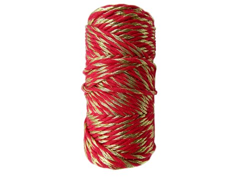 Sznurek 1,5mm bawełniany ozdobny MIX CZERWONY/ZŁOTY 50m 1PLY BY GOLD-POL świąteczny do rozczesywania makramy hurtownia sznur
