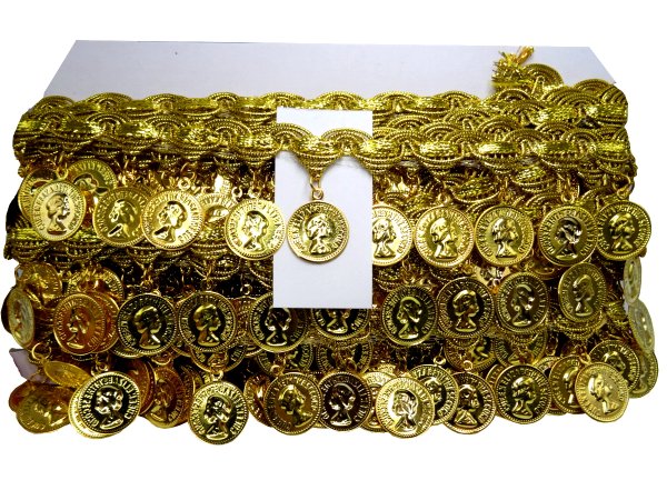 19/45mm Taśma z cekinami ZŁOTA cena za 1m ozdobna z pieniążkami do tańca brzucha coiny pasmanteria