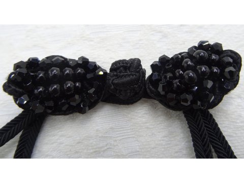 Szamerunki 180mm x 65mm CZARNE cena za 1 parę hiszpańskie ozdobne guziki zapięcie ze szklanymi koralami i cyrkoniami