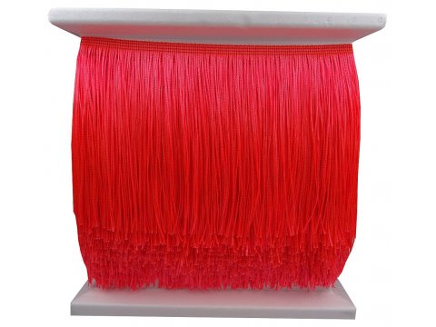 Frędzle RED FLUO wpada w koral ostry 15cm CIĘTE 10m HURT taneczne ozdobne długie na taśmie hurtownia