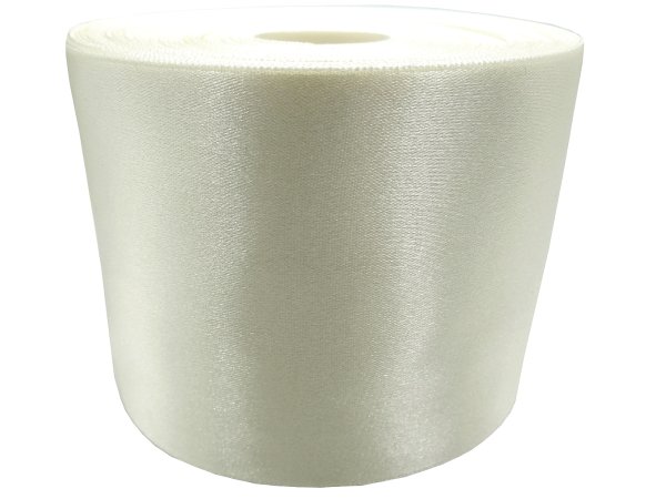 75mm Wstążka atłasowa 163 JASNE ECRU KREM rolka 25m z połyskiem gęsto tkana mięsista 100% nylon rzadkość wśród tasiemek