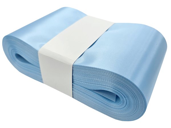 10cm 50m HURT BŁĘKITNA wstążka satynowa niebieska szeroka na kokardy wstęgi miękka ale sztywna hurtownia wstążek GOLD-POL