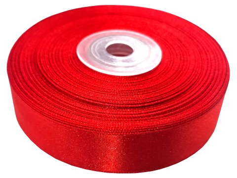 18mm wstążka atłasowa 107 RED CZERWONA rolka 25m 100% nylon satynowa ozdobna na kokardki dekorację świąteczne hurtownia wstążek