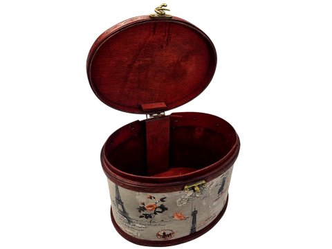 Przybornik krawiecki Owal Eiffla Tower wymiary 170x130x130mm drewniany bez wyposażenia