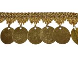 38/38mm Taśma z cekinami ZŁOTA cena za 1m ozdobna z dużymi cekinami do tańca brzucha coiny pasmanteria