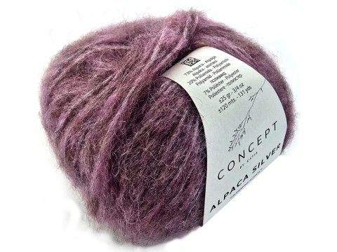 ALPACA SILVER 267 CIEMNY RÓŻ i SREBRO piękna alpaka KATIA 25g 120m delikatna jak piórko i skrzy się jak śnieg w czasie mrozu
