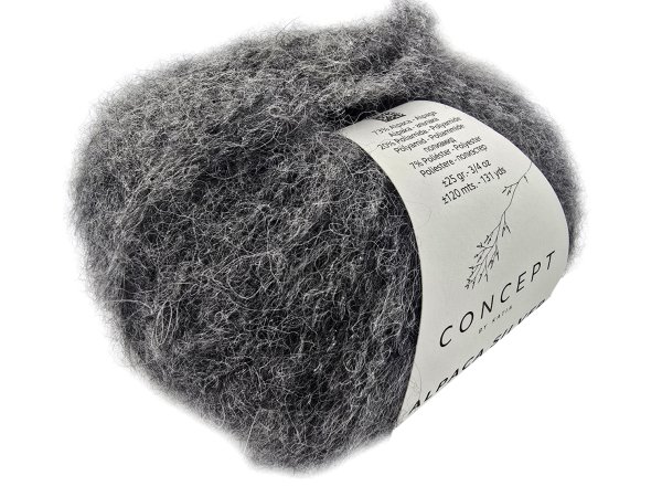 ALPACA SILVER 256 CIEMNY SZARY MELANGE SREBRO alpaka KATIA 25g 120m delikatna jak piórko i skrzy się jak śnieg w czasie mrozu