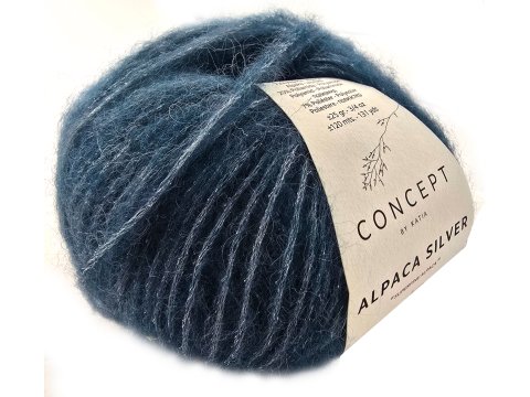 ALPACA SILVER 277 NIEBIESKI PETROL SREBRO alpaka KATIA 25g 120m delikatna jak piórko i skrzy się jak śnieg w czasie mrozu
