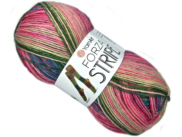 FORZA STRIPE 2808 MIX PINK AND GREEN YarnArt 100g 420m melanż ombre włóczka skarpetkowa na ciepłe skarpety sklep z włóczkami