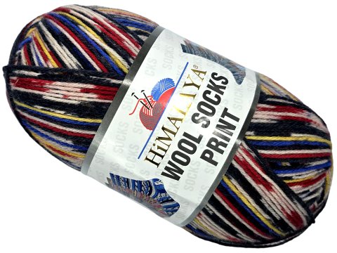 WOOL SOCKS PRINT 5404 MIX RED BLUE YELLOW BLACK Himalaya 100g 400m melanż ombre włóczki wełniane na skarpetki sklep GOLDPOL