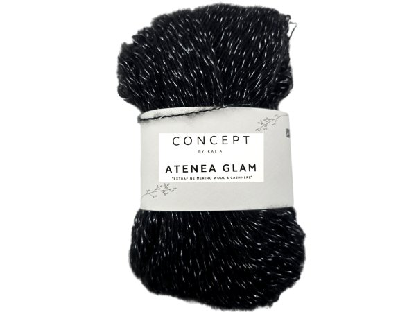 ATENEA GLAM 103 BLACK / SILVER Concept by KATIA 25g 160m mix kaszmiru wełny bawełny delikatna jak piórko z delikatnym błyskiem