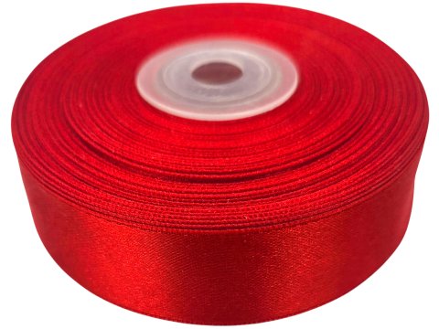 18mm wstążka atłasowa 107 RED CZERWONA rolka 25m 100% nylon satynowa ozdobna na kokardki dekorację świąteczne hurtownia wstążek