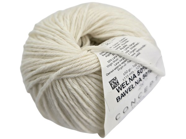 COTTON IN LOVE 50 BIAŁY OFF WHITE włóczka KATIA 50g 115m wełna 50% merino i 50% bawełna egipska  Outlet Włóczki