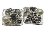 Zapięcie metalowe 35-15mm haftka ozdobna srebrne z cyrkoniami i perłami cena 1 sztukę zapięcia ozdobne typu haftka