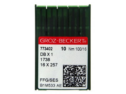 Igły przemysłowe cienka kolba DO DZIANIN 100/16 Groz Beckert DBx1 1738 16x257 FFG/SES
