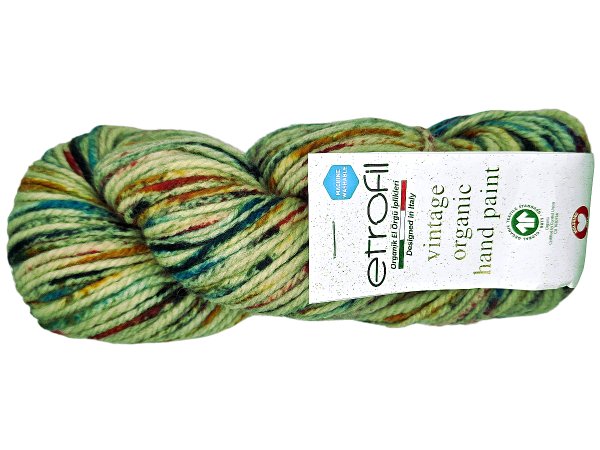 VINTAGE ORGANIC HAND PAINT 707 mix KOLORÓW TŁO CIEMNE ECRU WPADA W ZIELONY 100g 123m Etrofil wełna owcza Outlet Koniec Kolekcji