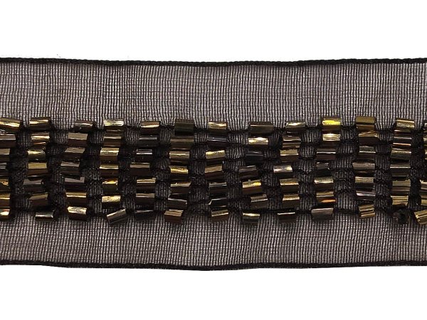 25mm z koralami szklanymi BRĄZ CZEKOLADA cena za 1m taśma ozdobna dekoracyjna