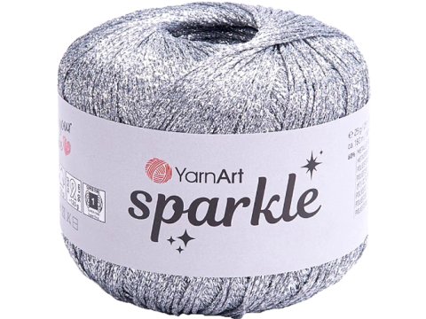 SPARKLE 1300 SREBRNY 25g 160m YARNART sznurek brokatowy 2mm