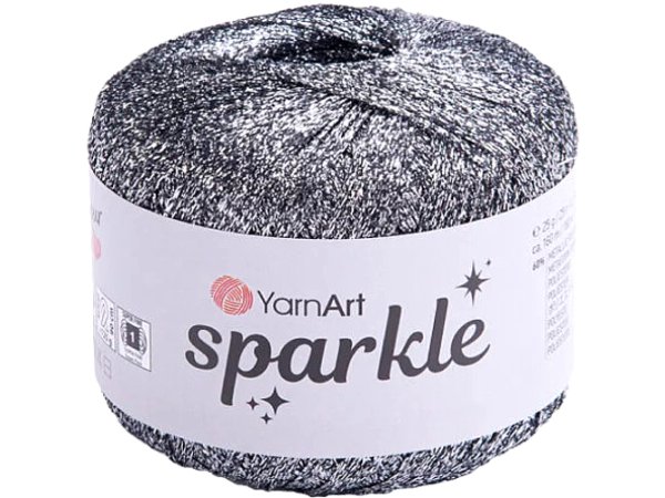 SPARKLE 1303 SREBRNY MIX CZARNY 25g 160m YARNART sznurek brokatowy 2mm