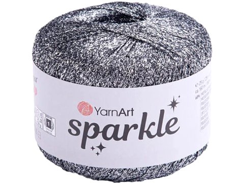 SPARKLE 1303 SREBRNY MIX CZARNY 25g 160m YARNART sznurek brokatowy 2mm