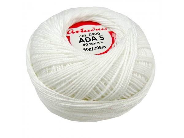 Ada 5 kordonek merceryzowany Ariadna BIAŁY 400 50g 205m 40tex x 6