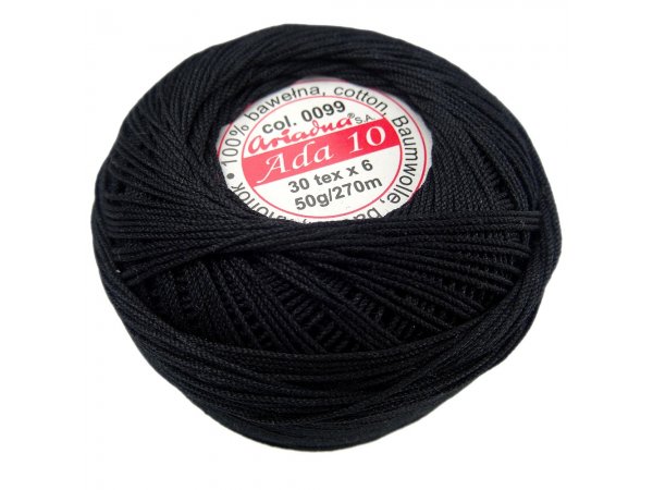 Ada 10 kordonek merceryzowany Ariadna CZARNY 0099 50g 270m 30tex x 6