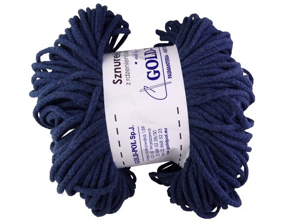 .Sznurek by GOLD-POL 5mm bawełniany JEANS CIEMNY 100m z rdzeniem poliestrowym