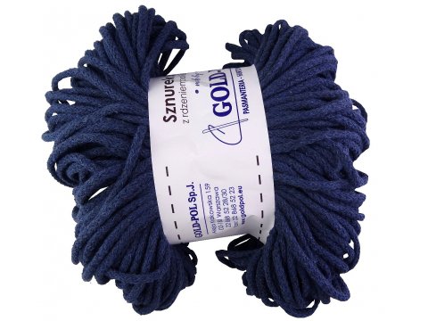 .Sznurek by GOLD-POL 5mm bawełniany JEANS CIEMNY 100m z rdzeniem poliestrowym