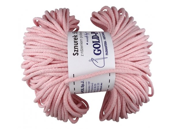 .Sznurek by GOLD-POL 5mm bawełniany PEACH BRZOSKWINIOWY 100m z rdzeniem poliestrowym