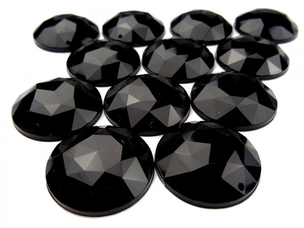 KÓŁKO 25 mm kamienie akrylowe 1-CZARNE 12sztuk do przyszycia i przyklejania