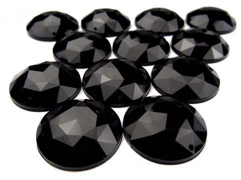 KÓŁKO 25 mm kamienie akrylowe 1-CZARNE 12sztuk do przyszycia i przyklejania