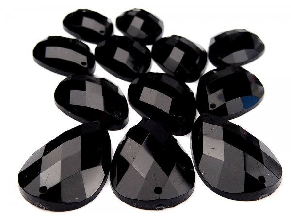 ŁEZKA 18 x 25 mm kamienie akrylowe 1-CZARNE 12 sztuk do przyszycia i przyklejania
