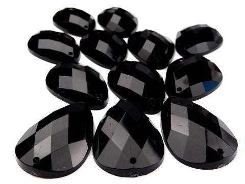 ŁEZKA 18 x 25 mm kamienie akrylowe 1-CZARNE 12 sztuk do przyszycia i przyklejania