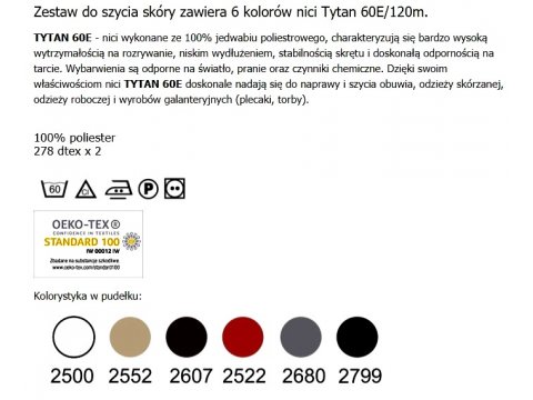 Nici LEATHER do szycia skóry PUDEŁKO ARIADNA zestaw 6x 120m TYTAN 60E/120m krawieckie do maszyny sklep warszawa