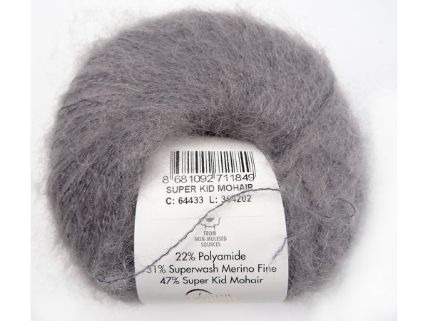 SUPER KID MOHAIR włóczka Gazzal 33 SZARY cena za 25g 237m moher na szale estońskie tania włóczka Warszawa